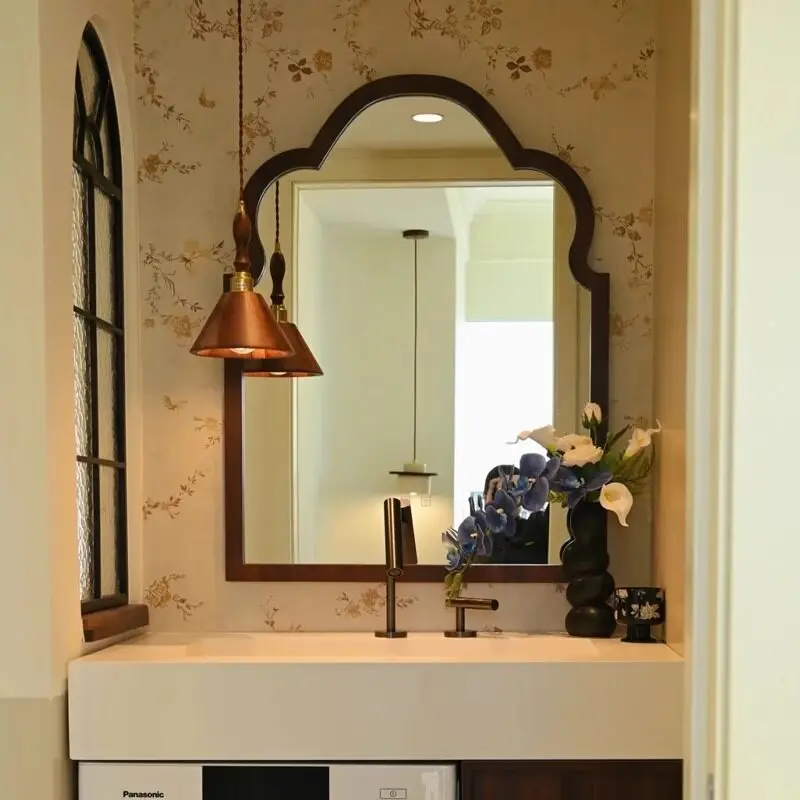 

Wall Bathroom Mirror Aesthetic Girls Adhesive Dressing Table Vintage Mirror Nordic Vanity Spiegel Wand Living Room Decorations