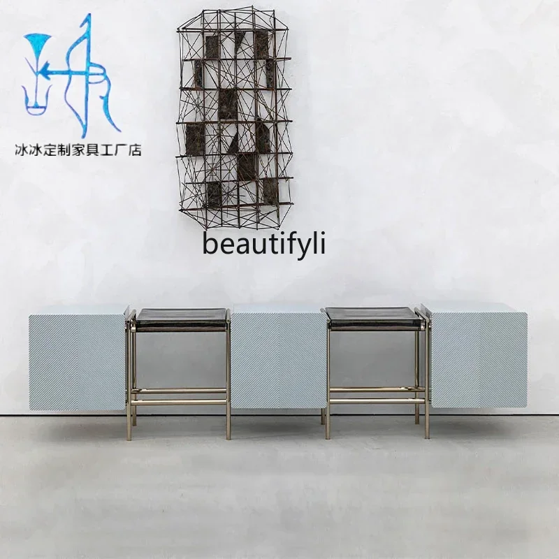 

Great discounts Italian minimalist TV cabinet coffee table light luxury living room stainless steel audio-visual cabinet design