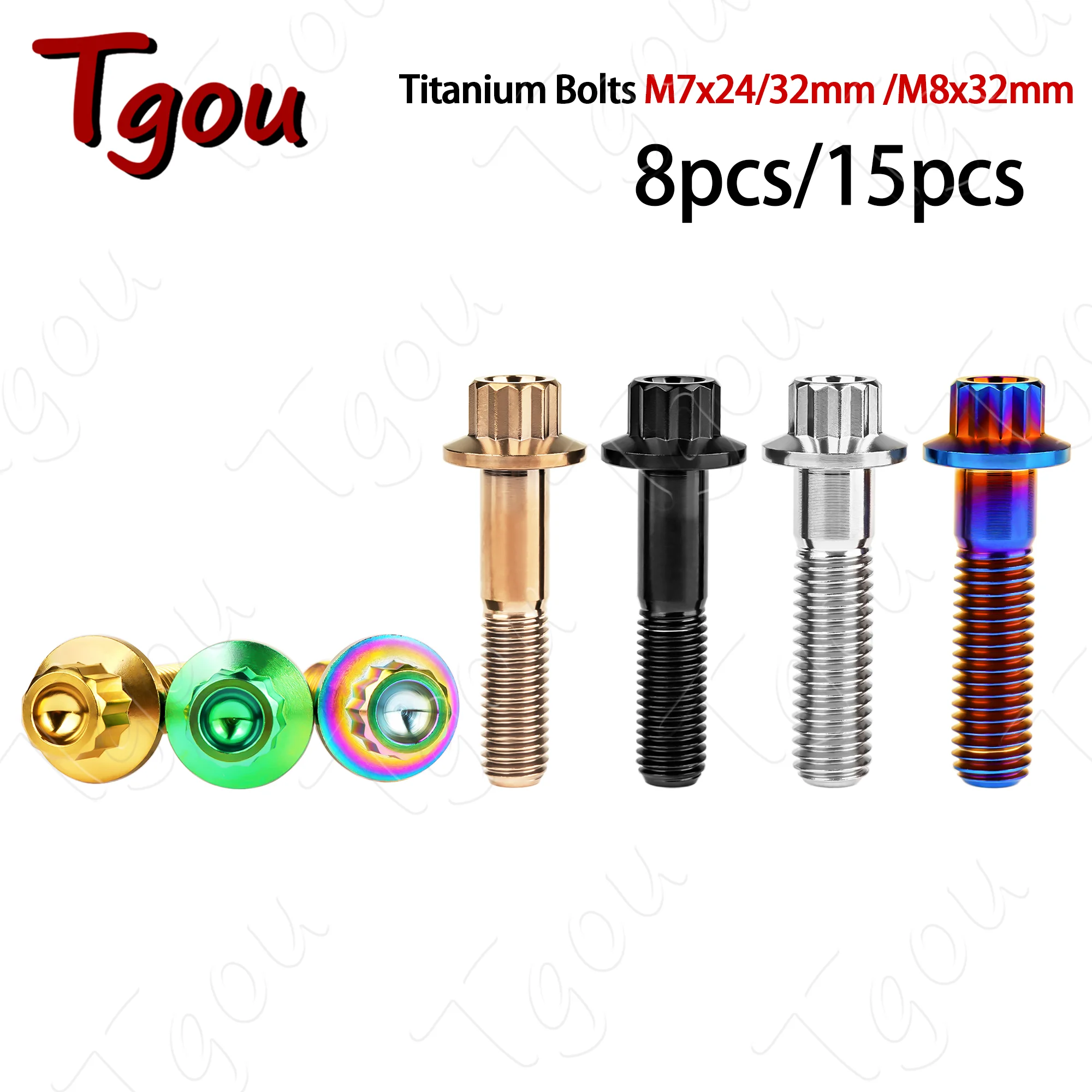 

Титановые болты Tgou M7x24/32 мм/M8x32 мм, винты с шагом 1,0 мм/1,25 мм, 12 углов, для деталей для автомобильных колес, 8/15 шт.