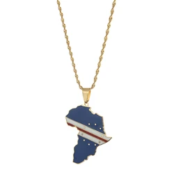 Africa Map & Cabo Verde Flag  Pendant Necklaces Gold Color Jewelry