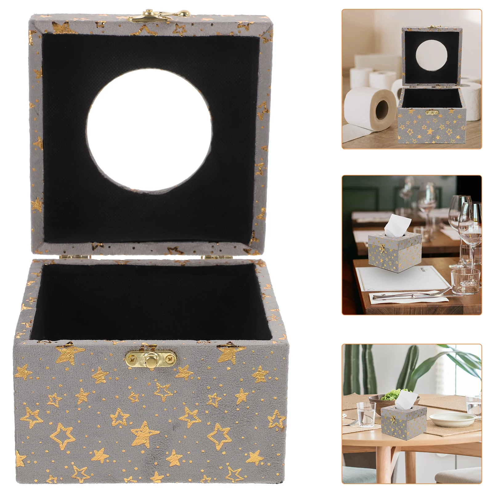 

Square Tissue Box Cover Lint Material Large Capacity Tabletop Napkin Holder Decorative Restaurant Bathroom Paper Towel Storage