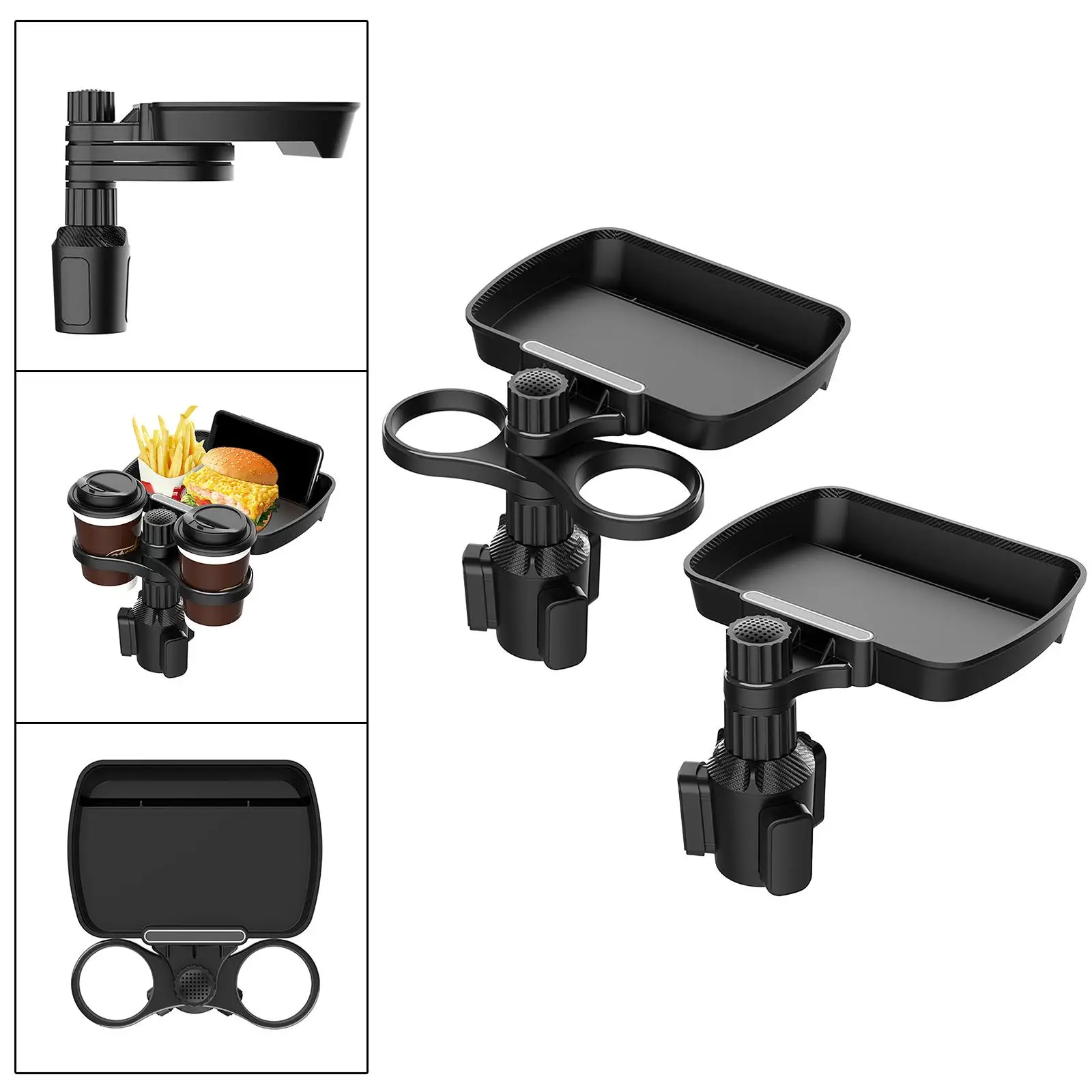 

Car Cup Holder Expander with Food Tray Multifunction Black for Vehicles