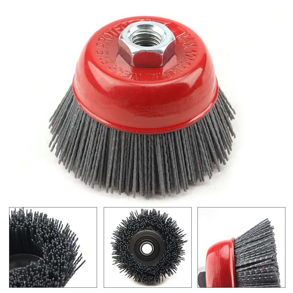 1-3pcs 85mm Cup Nylon Abrasive Brush Wheel M14 Pile Polymer-abrasive Grit 80/120/240 Angle Grinder Tool