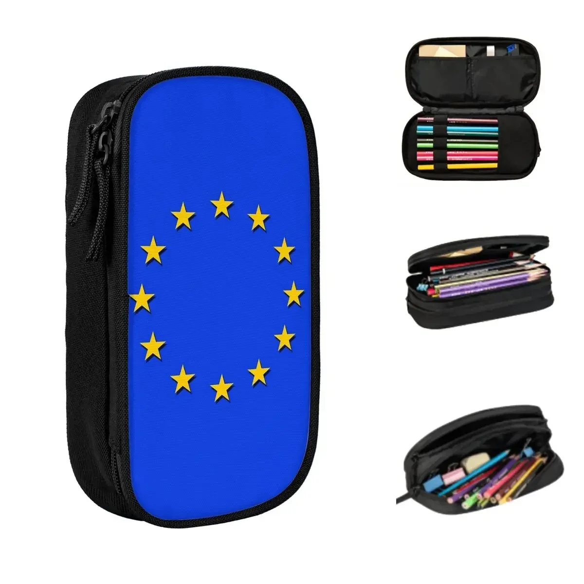 

Europe - I Love The European Union ~ EU Flag Pencil Cases Large Storage Pen Bags Pen Box Pencil Pouch For Boys Girls Students