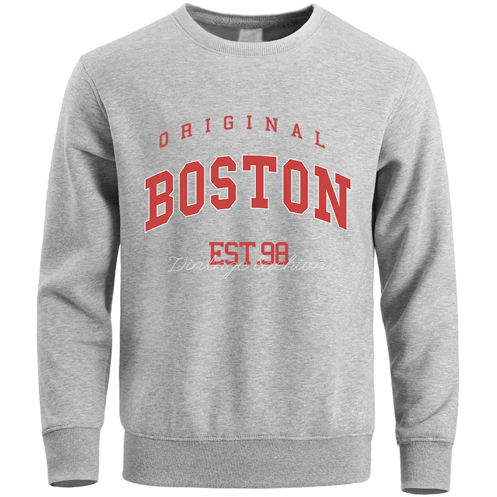 Original Boston Est.98 Street Letter Print Hoody Men Simple Fit Versatile Sweatshirt Street Casual Sweatshirts Autumn Man Tops