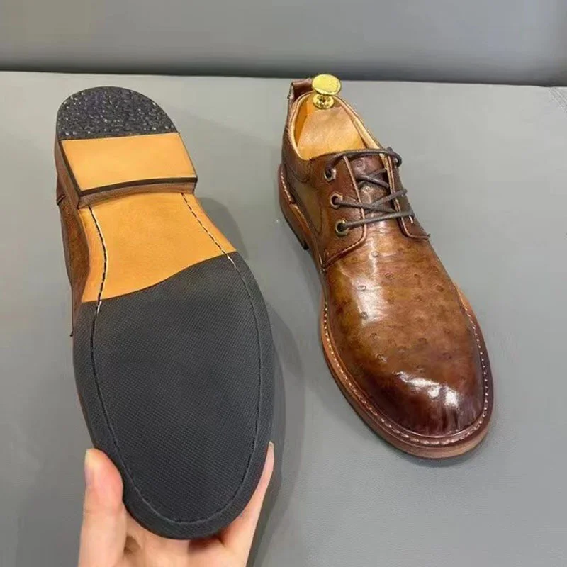 South African Ostrich Leather Casual Dress Italian High Quality Shoes For Mens Formal Fashion Trend Business Versatile Lace Up