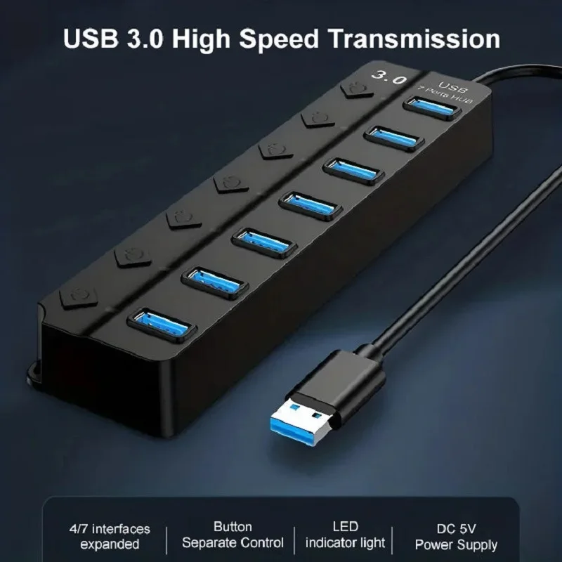 

USB-концентратор 3,0, 4/ 7 портов, USB-разветвитель, USB-расширитель для ноутбука, Xbox, флеш-накопителя, HDD, консоли, принтера, камеры, клавиатуры, мыши