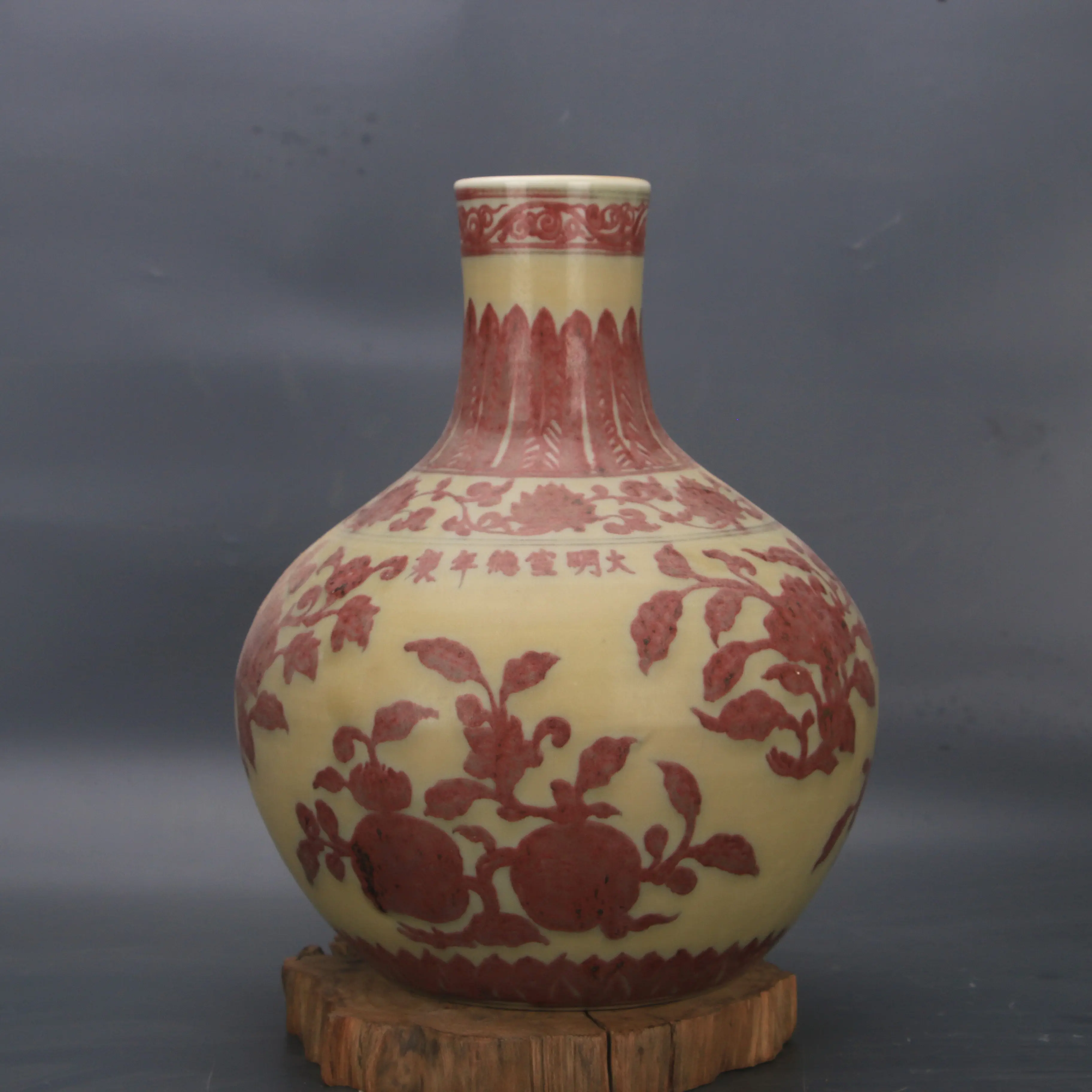 Antique Xuande Style Underglaze Red Porcelain Tianqiuping Vase Handmade Antique Replica Collection Home Decor Gift