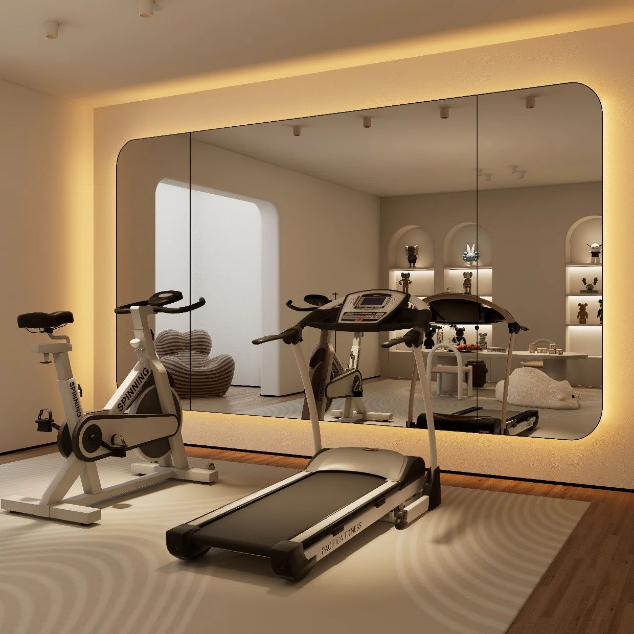 Specchio da palestra personalizzato in vetro grande da 4 mm Specchio moderno con cornice per yoga fitness in aula per studio di danza montato a parete per uso in palestra