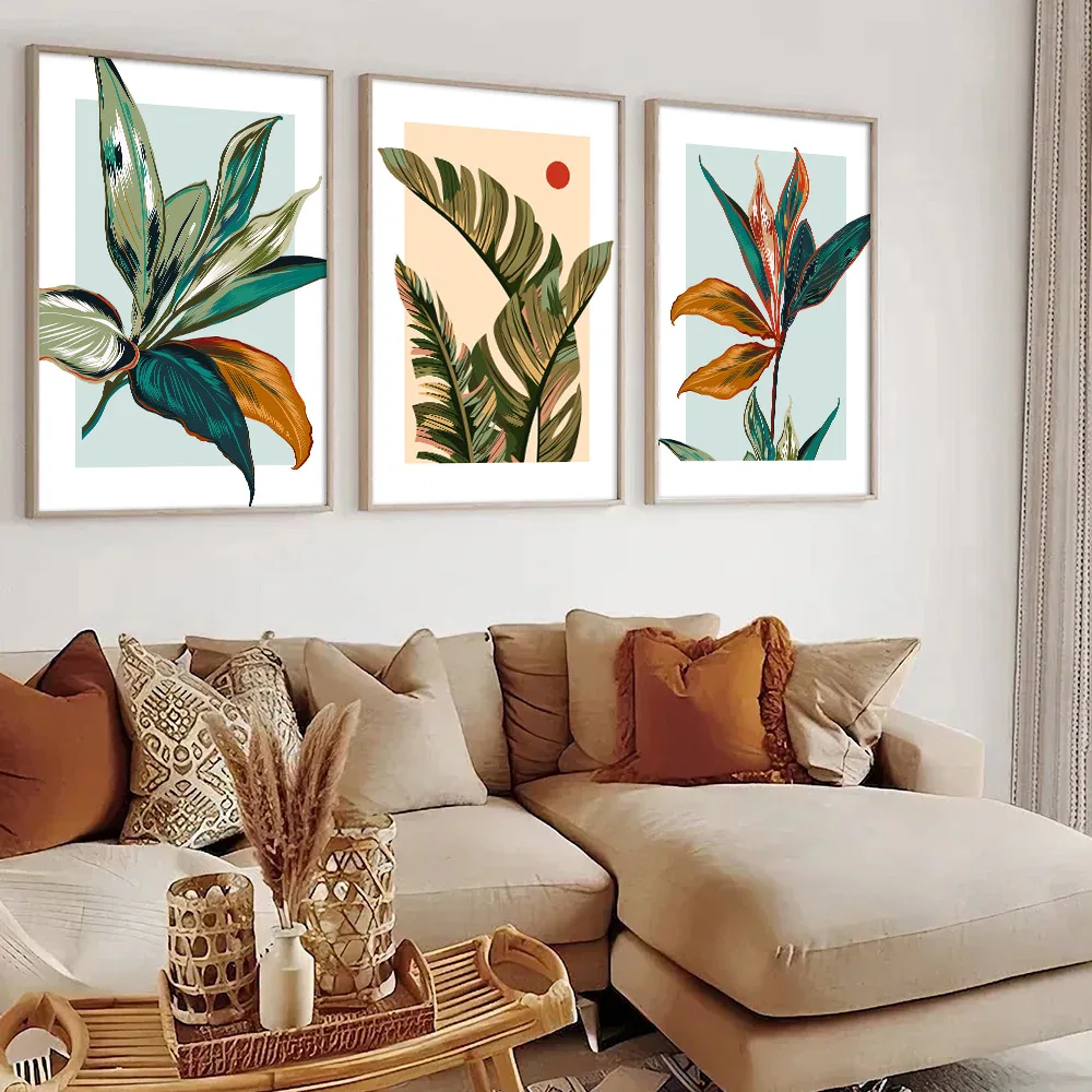 Set of 3 Colorful Tropical Botanical Canvas Poster Print Floral Leaves Wall Painting Picture for Bedroom Room Modern Home Decor
