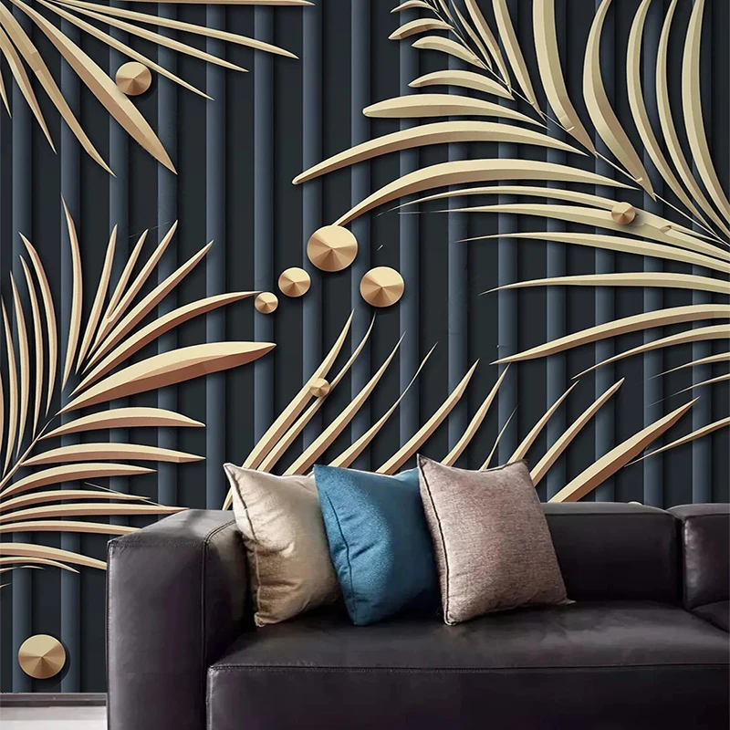 Papel Pintado Decoration Salon Maison Luxe Mural Modern 3D Tropical Plants Metal Leaves Abstract Fresco Home Decor Wall Sticker