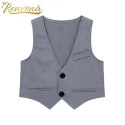 Kids Boys Suits Vest V Neck Single-Breasted Sleeveless Vest Waistcoat for Wedding Birthday Party Formal Costume Christening Wear