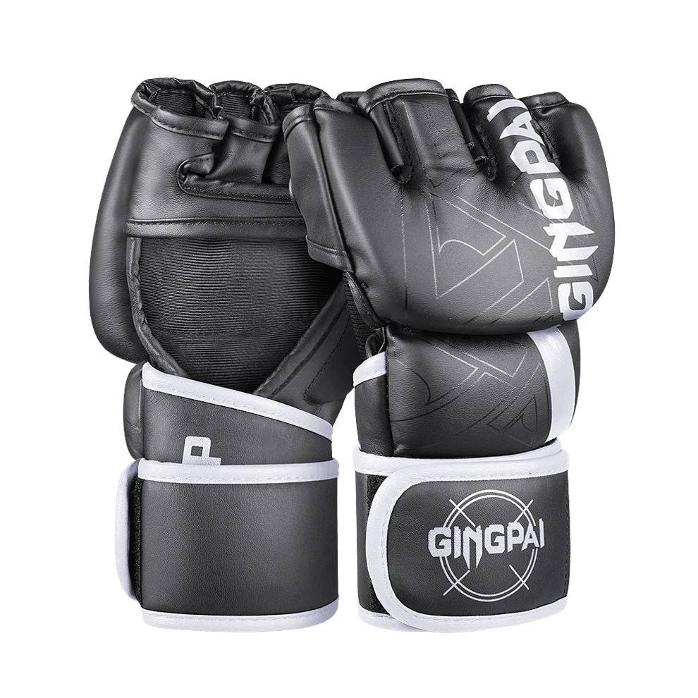 

MMA Gloves For Men Women Black Leather Boxing Glove Open Palms Multicolor Muay Thai Sparring Frighting Punching Bag Fingerless