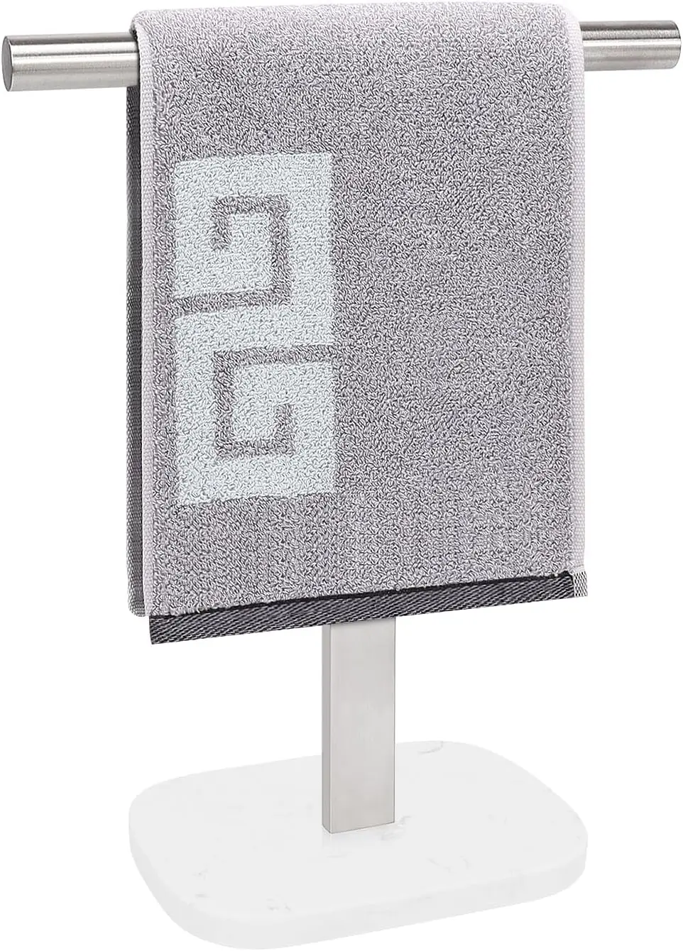 

T-Shape Hand Towel Holder - Standing Bath Towel Rack with Marble Base for Bathroom Kitchen Countertop, Rustproof Stainless