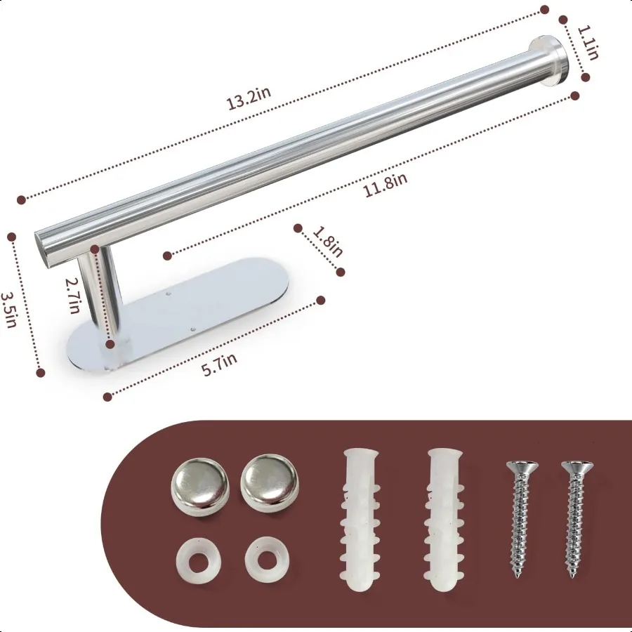 حامل المناشف الورقية مثبت على الحائط تحت الخزانة، شريط ذاتي اللصق من الفولاذ المقاوم للصدأ مقاس 13 بوصة، فضي لامع 1 #4