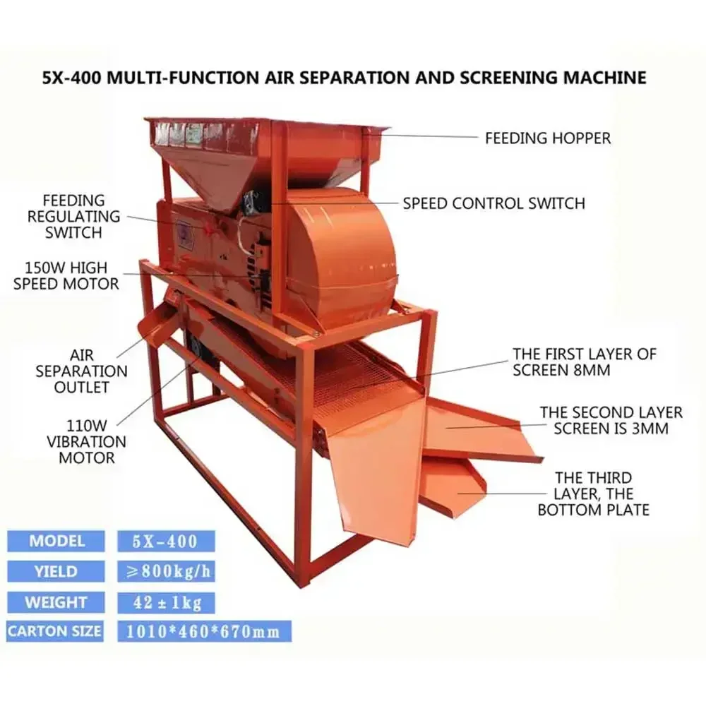 Macchina multifunzionale per la screening dei cereali, separatore della ventola, schermo per soffiaggio della pelle, impurità, foglie di paglia, grani e vari