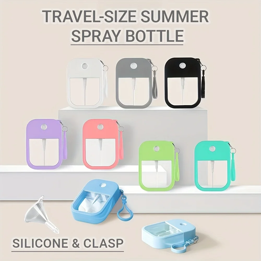 Botella pulverizadora portátil para tarjetas de Perfume, botellas rellenables de 1,3 oz, vacías con funda de silicona y llavero para viajes, incluye embudo, 8 Uds.