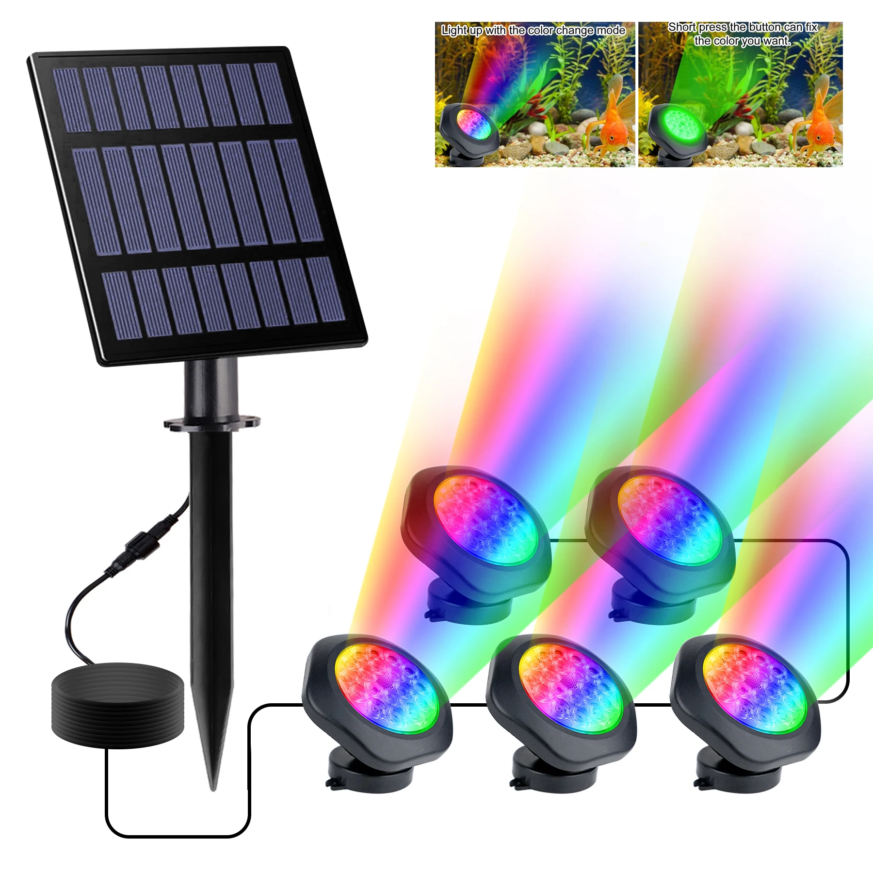 Underwater Solar Light RGB Outdoor Lamdscape Pool Decoration Spotlight Pond Fountain Aquarium Waterproof Solar Lamp for Tank