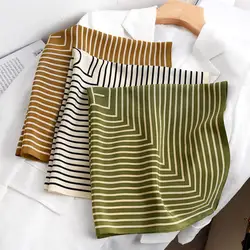 Stripe Print 100% Silk Neck Head Hair Scarfs Womens Super Fashion Summer Beach Bag Hat Scarves 58x58CM