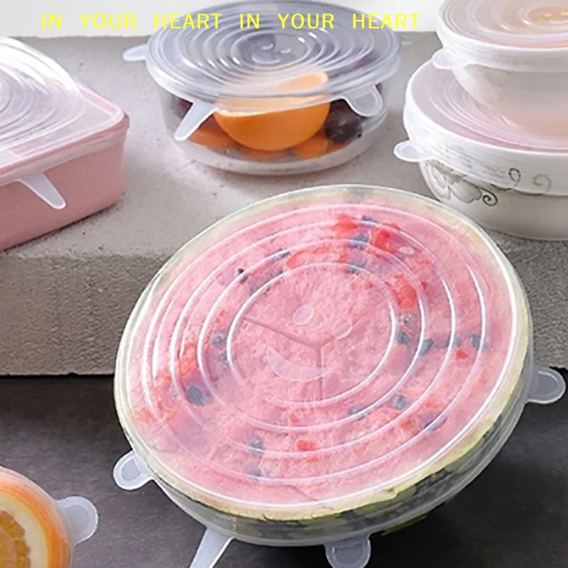 Universal Dish Stretch Keeping Fresh Airtight Cover Silicone Food Lids For Kitchen 6pcs Silicone Covers Adaptable Silicone Lids