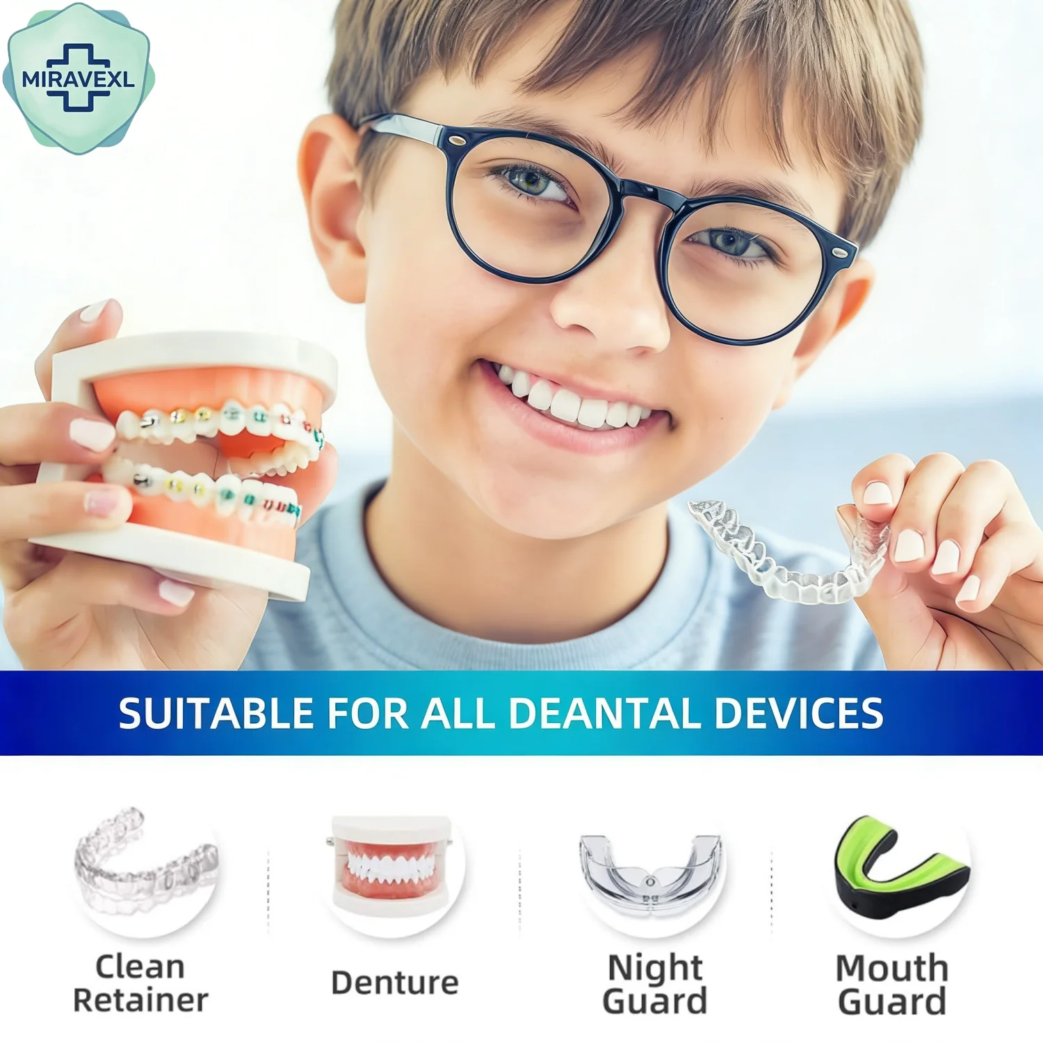 MIRAVEXL Dental Cleaning Tablets, Deep Clean Plaque & Bad Odor, Whitening Care for Retainer Aligner Night Guard False Teeth