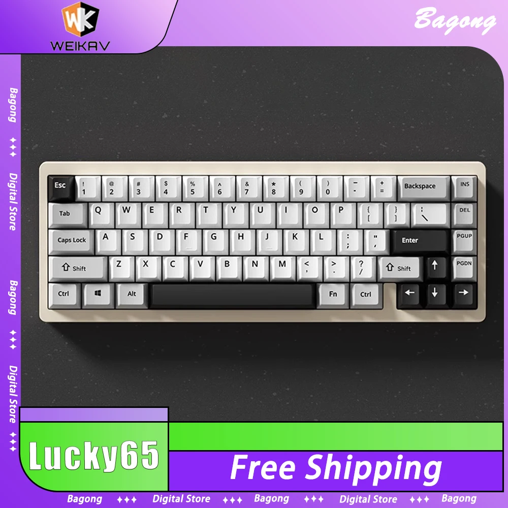 WEIKAV Lucky65 Mechanical Keyboard Aluminium Alloy Three Mode RGB Gaming Keyboard Hot Swap 65% Layout Gamer Accessories Custom