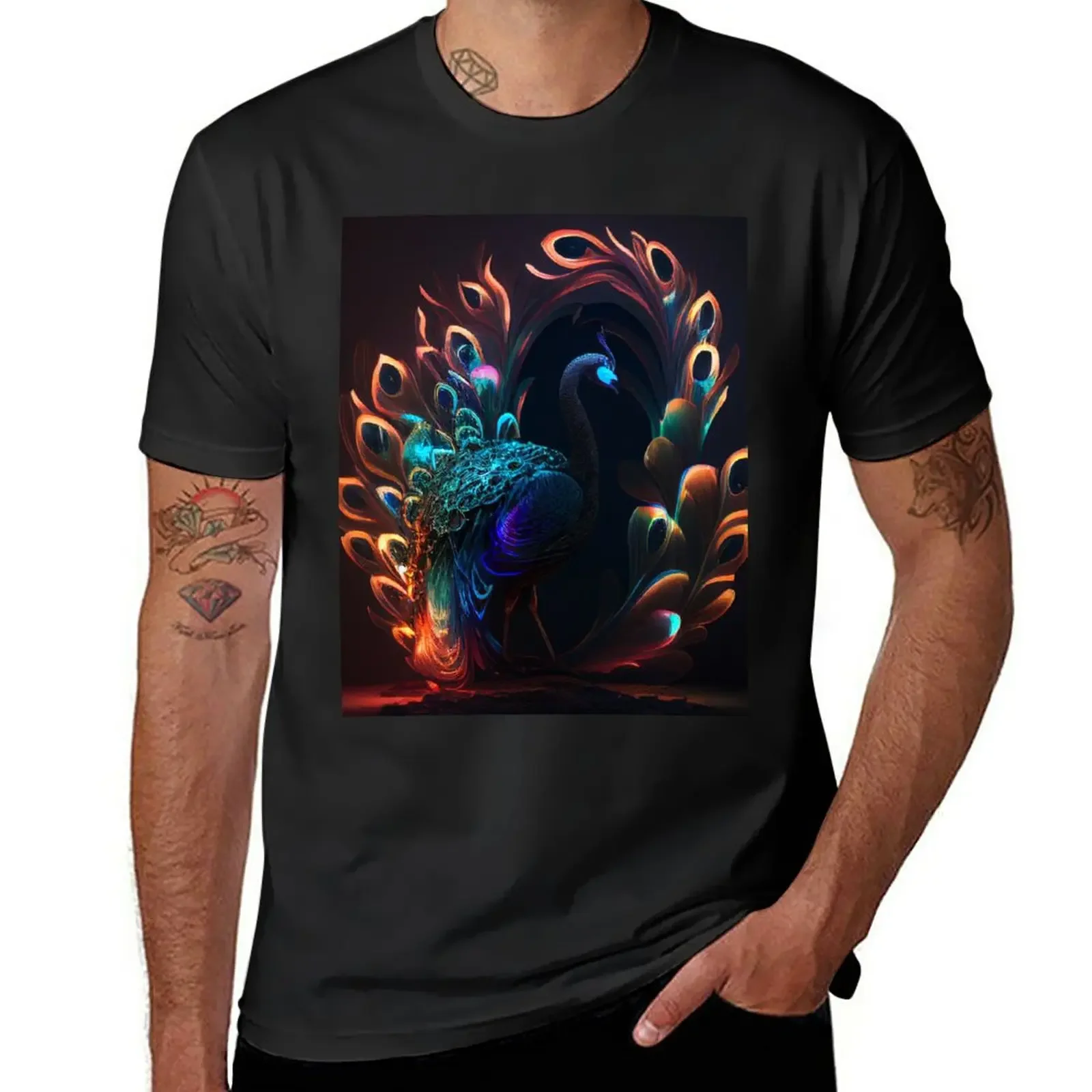 Glowing peacock T-Shirt sweat vintage oversized t shirt men