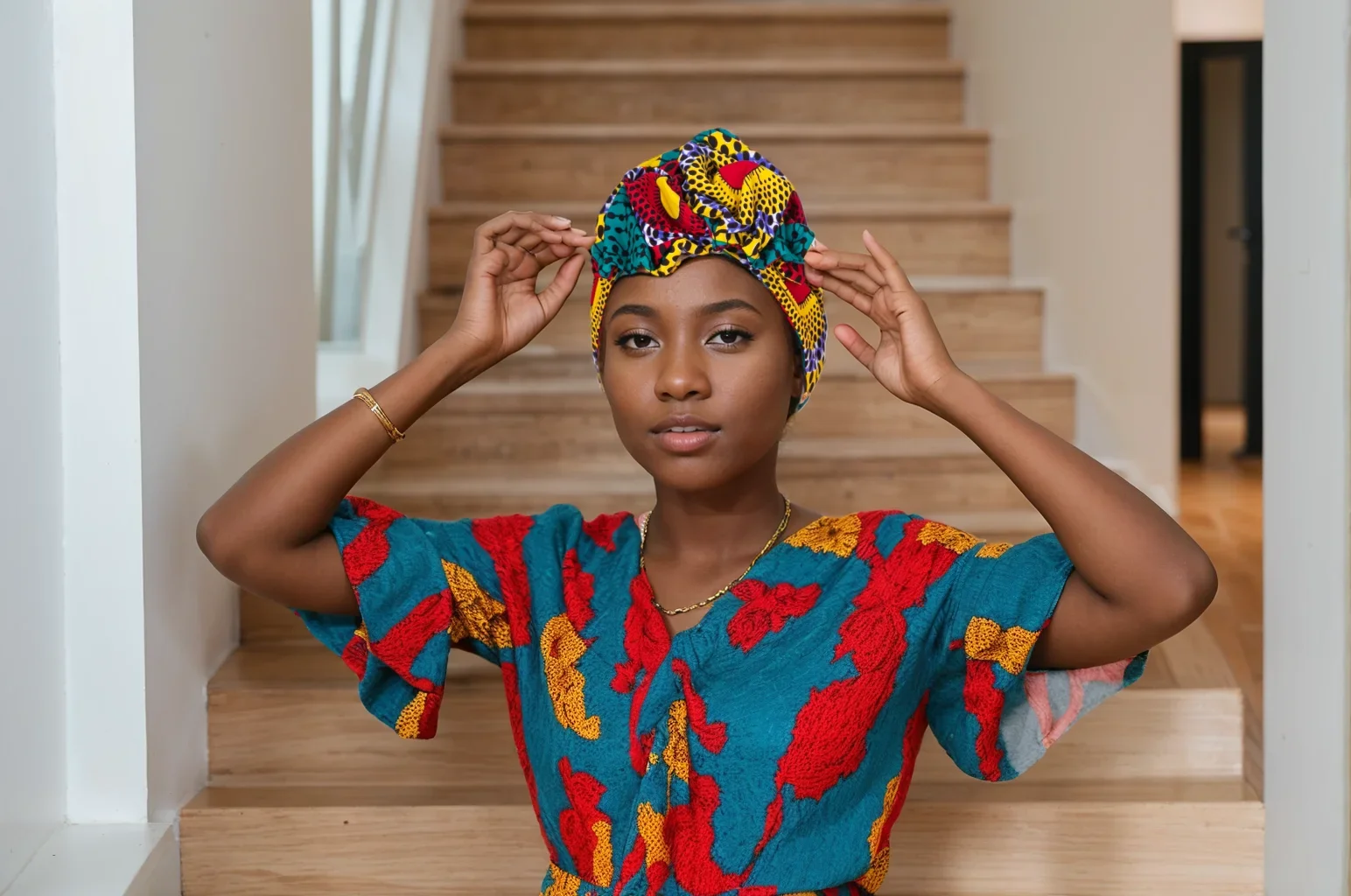 

Foldable Headband and Scarf Set - African Wax Print Fabric Hair Accessories for Women B843