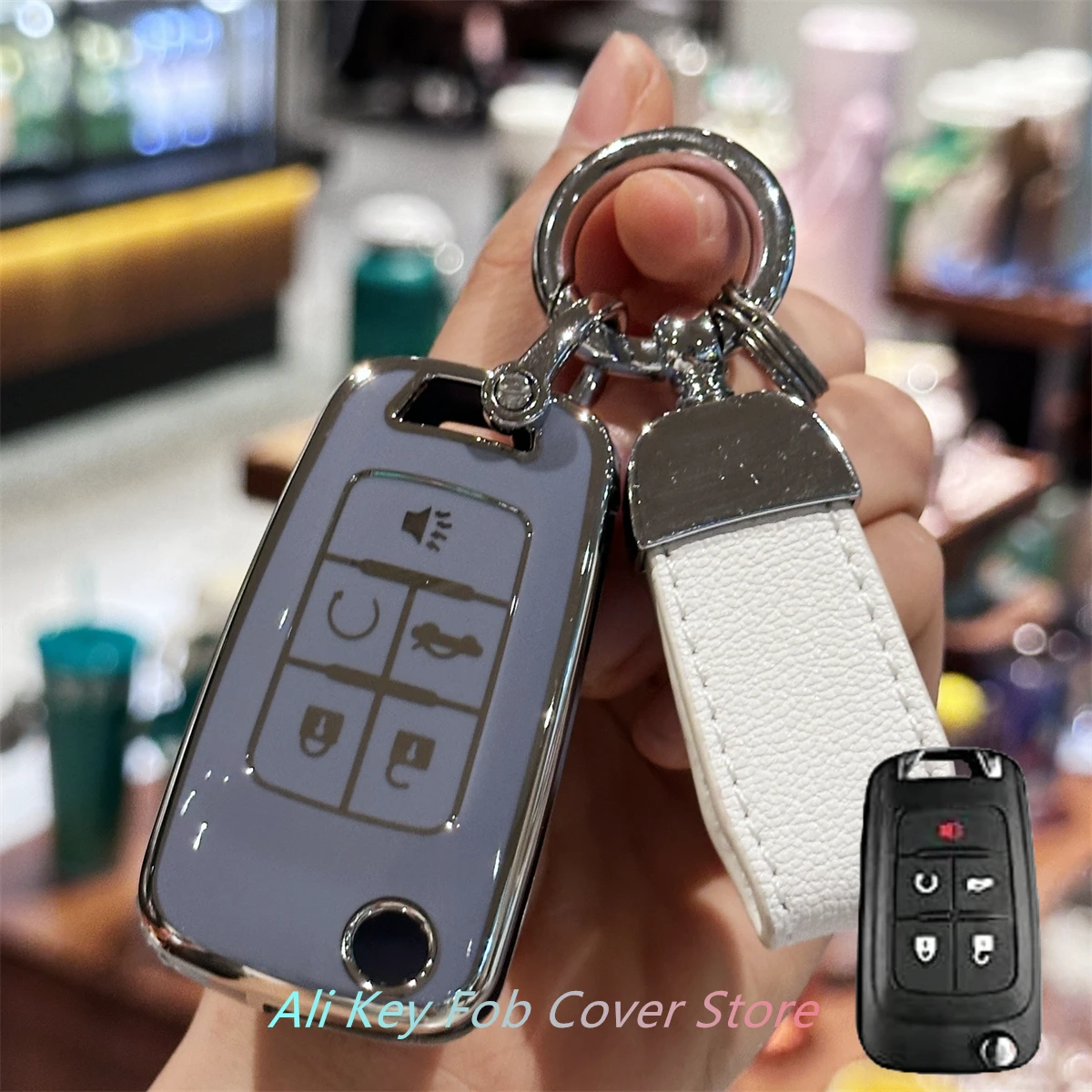 Key Fob Cover with Keychain Lanyard for Chevrolet Equinox Camaro Cruze Malibu Sonic Buick Terrain