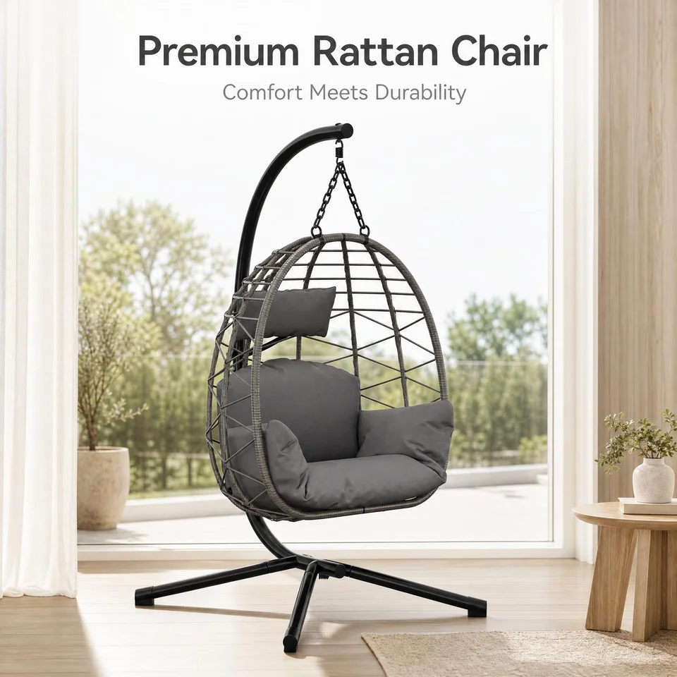 Large Outdoor Wicker Hanging Egg Chair with Stand