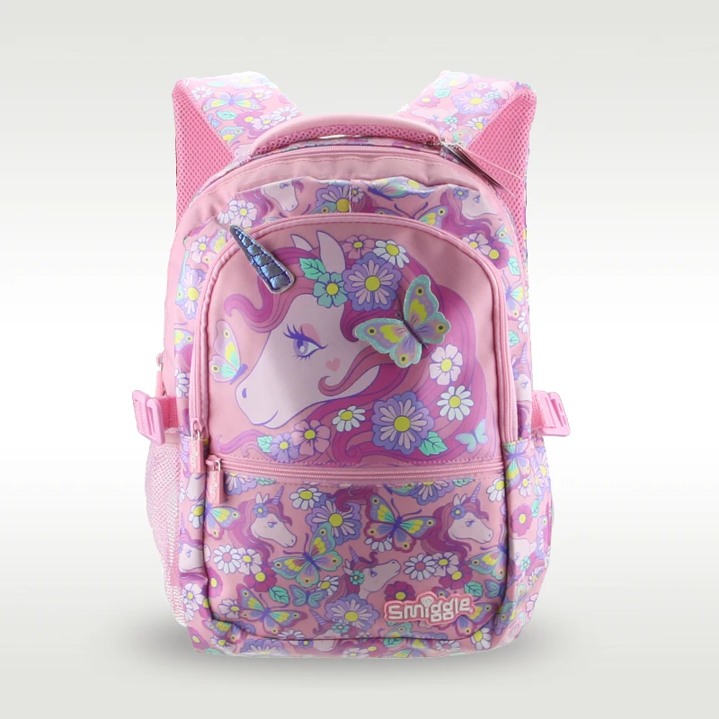 Smiggle Children\'s Schoolbag Girls Shoulder Backpack Pink Butterfly Unicorn Sweet Bag 7-12 Years 16 Inches