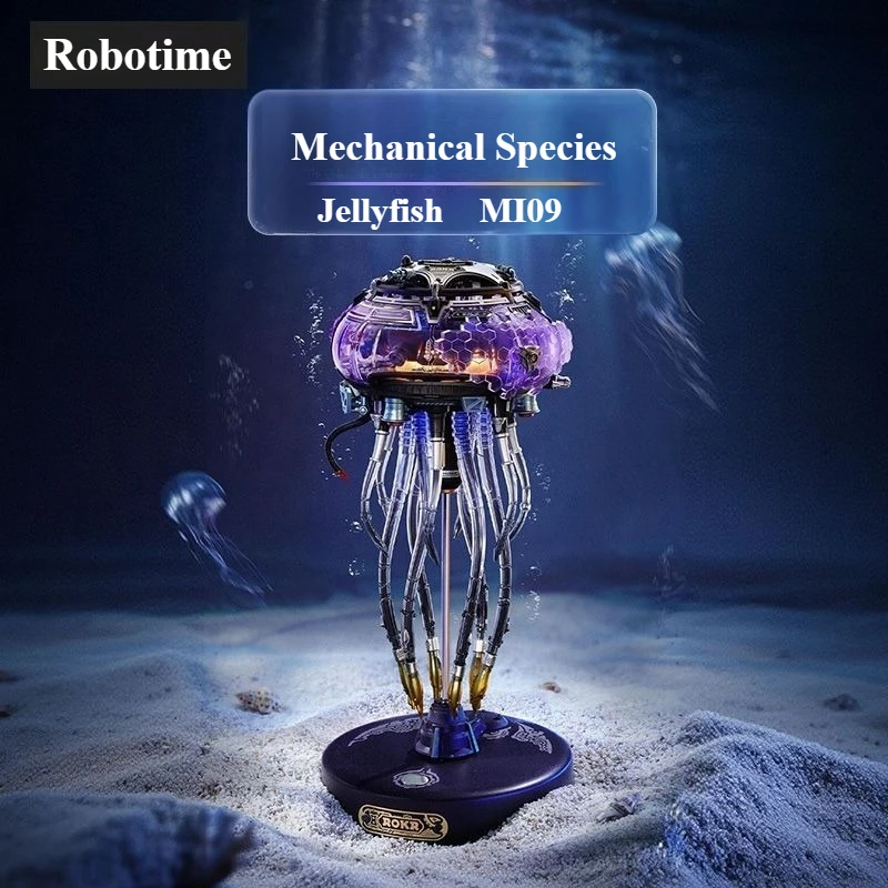 New Robotime Mechanical Jellyfish Creative Assembly Action Model with Breathing Light Desktop Ornament Decorative Collectible