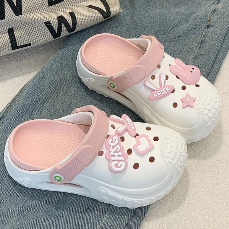 

2025 New Women Summer Platform Slippers Cute DIY Rabbit Girls Fashion Clogs Thick Sole Female Indoor Beach Slides Street Sandals