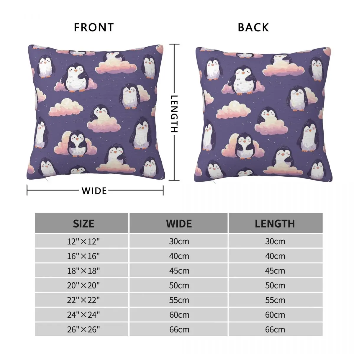 Sweet Penguin Cloud Pillowcase Polyester Linen Velvet Pattern Zip Decorative Throw Pillow Case Home Cushion Cover