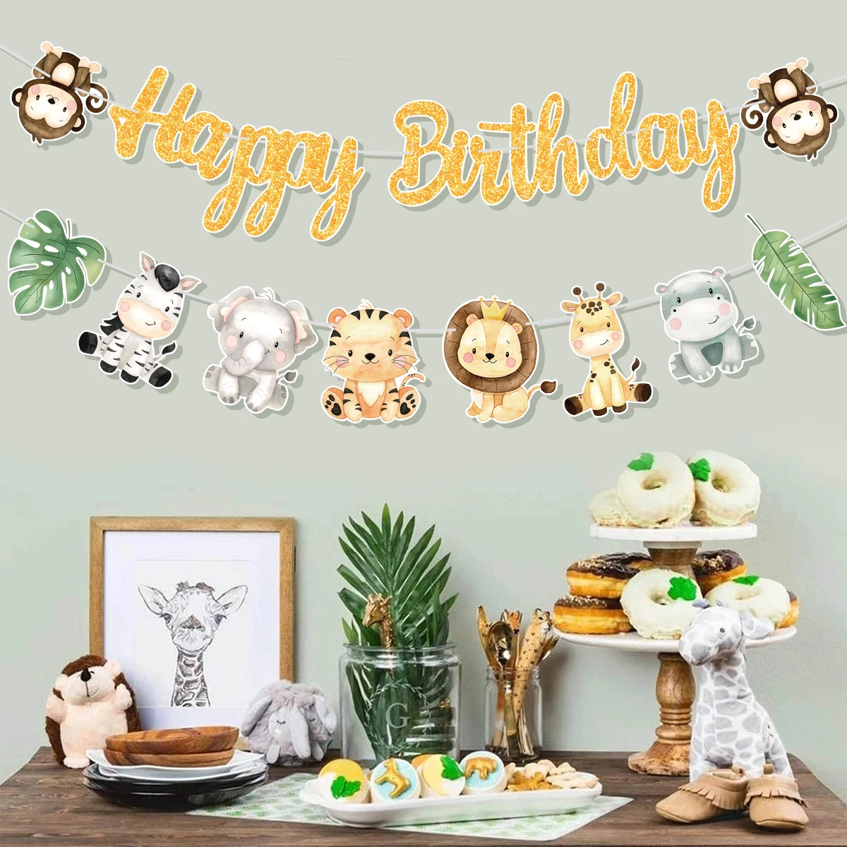 Jungle Animal Cake Stand Jungle Themed Birthday Party Decorations for Kids Baby Shower Wild 1st Birthday Hunting Party Supplies