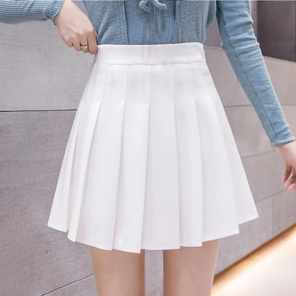 High Waist Women Skirt Soft Skirt Versatile Women's A-line Skirt Elastic High Waist Solid Color Mini with Shorts Lining Stylish