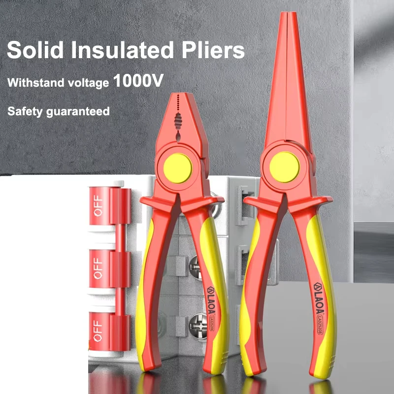 LAOA Multifunktionaler isolierter Drahtschneider, hochspannungsbeständiges 1000-V-Elektriker-Werkzeug mit Nasenzange mit fester Spitze – Detail 2