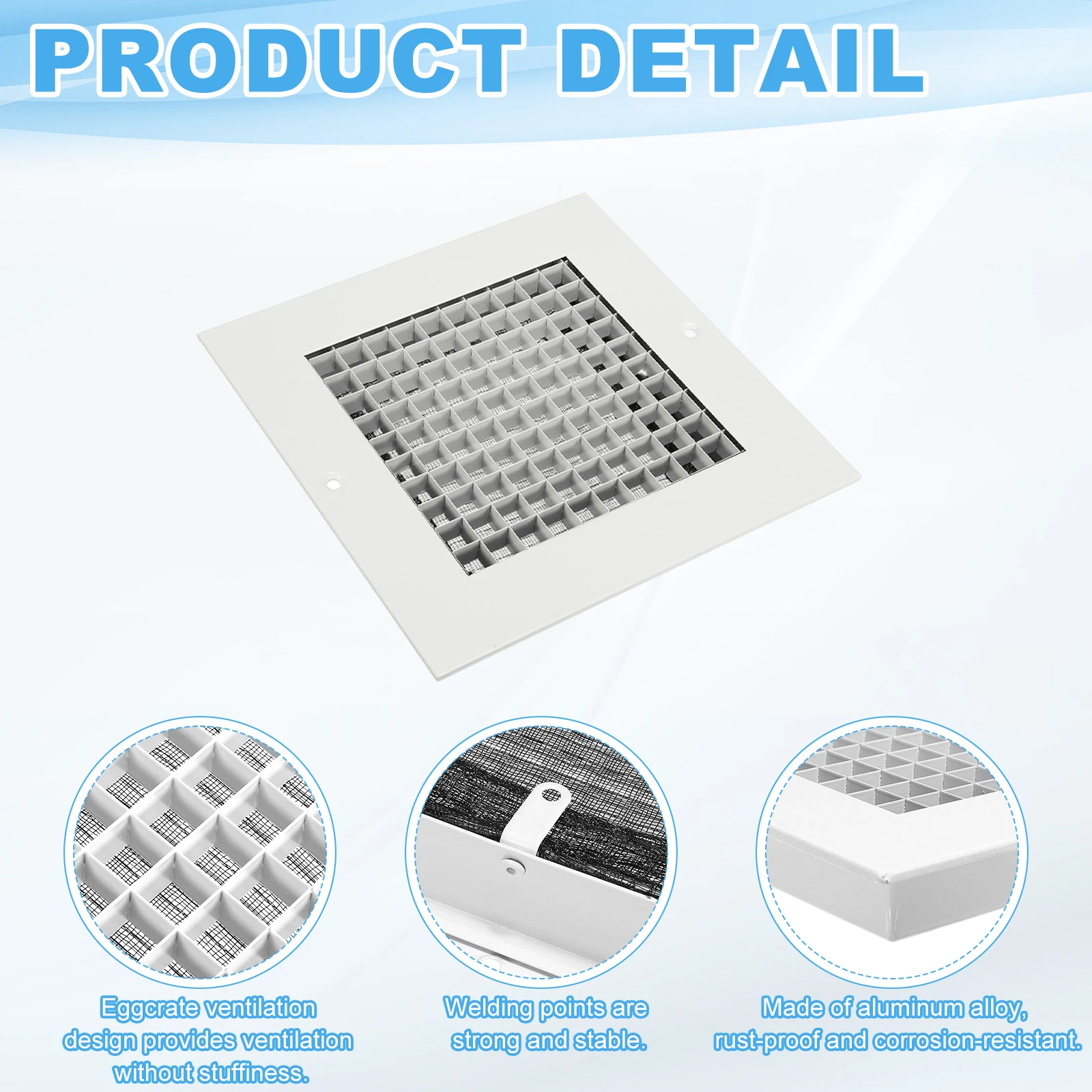 2Set Eggcrate Air Return Grille Vent Covers Air Vent Air Adjustable Ventilation Aluminum Alloy Nylon with Screws White for Home