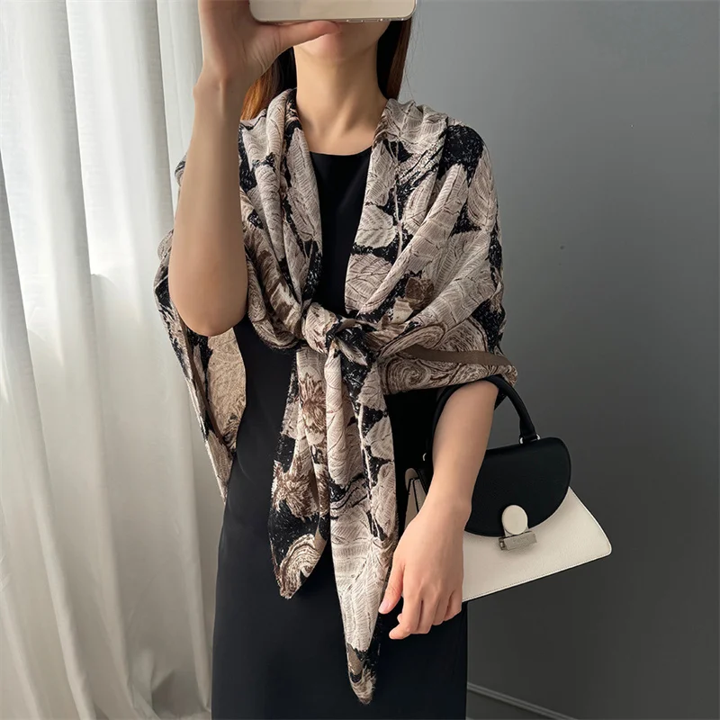 Winter Fashion 130Cm Square Lovely Floral Thick Viscose Shawl Scarf Lady High Quality Wrap Pashmina Stole Bufandas Muslim Hijab