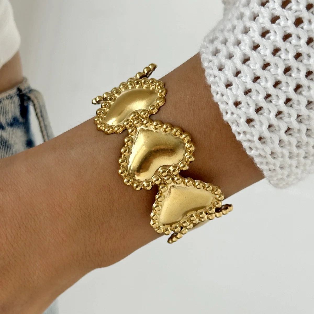 Exquisite Edelstahl Liebe Herz Armbänder Für Frauen Männer Vintage-Mode Romantische Metall Herz Armreifen Ästhetischen Schmuck Geschenk