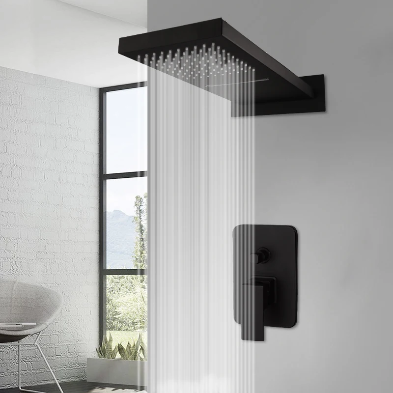 ZAPPO Concealed Shower System Polished Chrome 2-Function  Square Rainfall Shower Head with Mixer Tap Water Shower Heads
