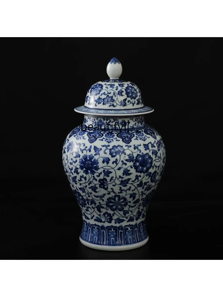 Medium Blue and White Porcelain Jingdezhen Ceramic Vase Living Room Temple Jar Pot Porcelain Chinese Style Flower Decoration