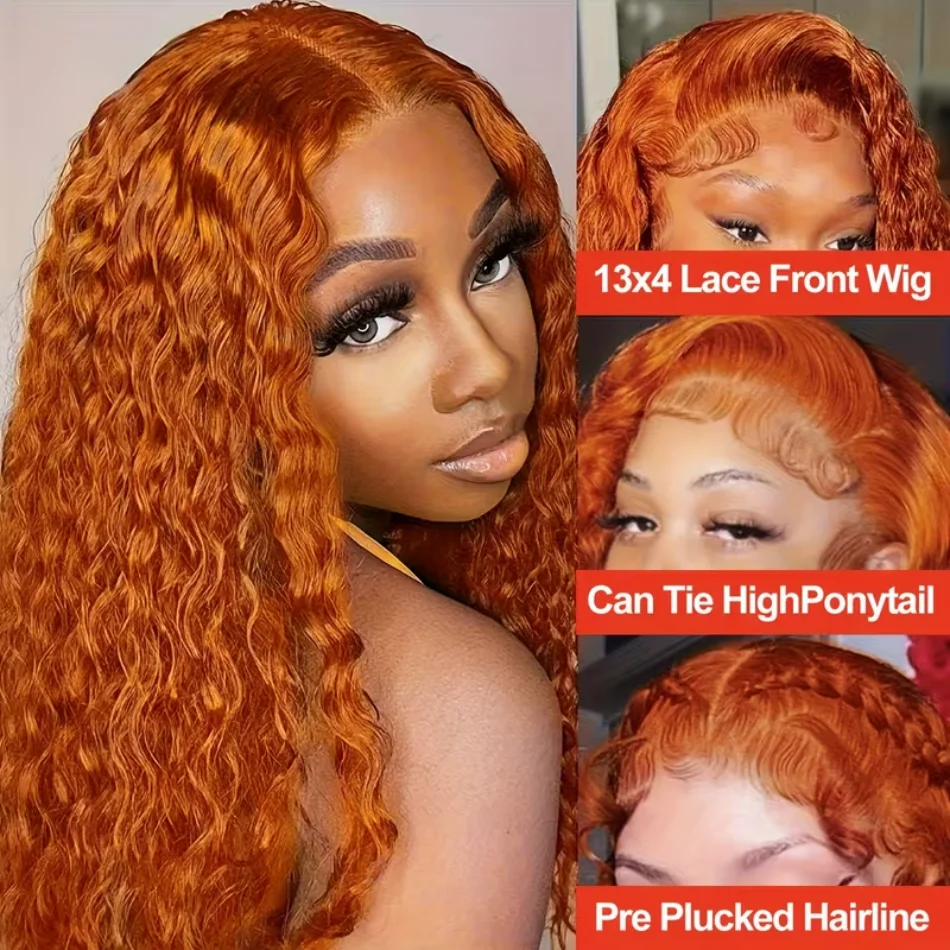 Ginger Human Hair Wigs Deep Wave Frontal Wig 13X6 Human Hair 250 Density 30 Inch #350 Colored 13X4 Lace Front Wig Brazilian Wigs For Women image 4
