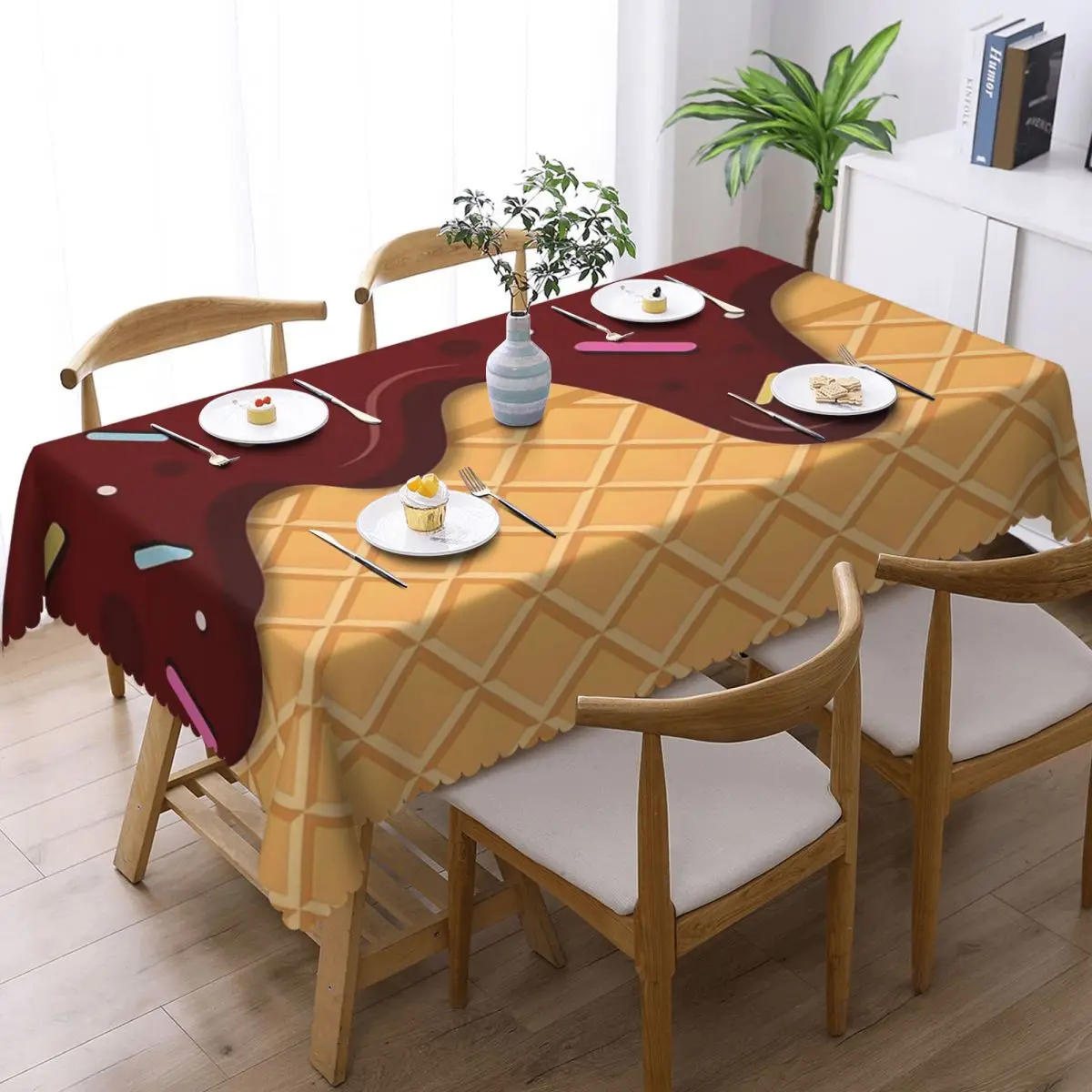 Ice Cream Waffle With Chocolate Customized Rectangular Tablecloth Waterproof Table Cover for Festival Decorations Table Cloth
