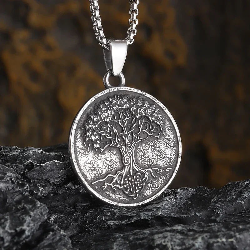 Classic Tree of Life Lucky Tree Medal Pendant Necklace Men's Fashion Punk Style Lucky Jewelry