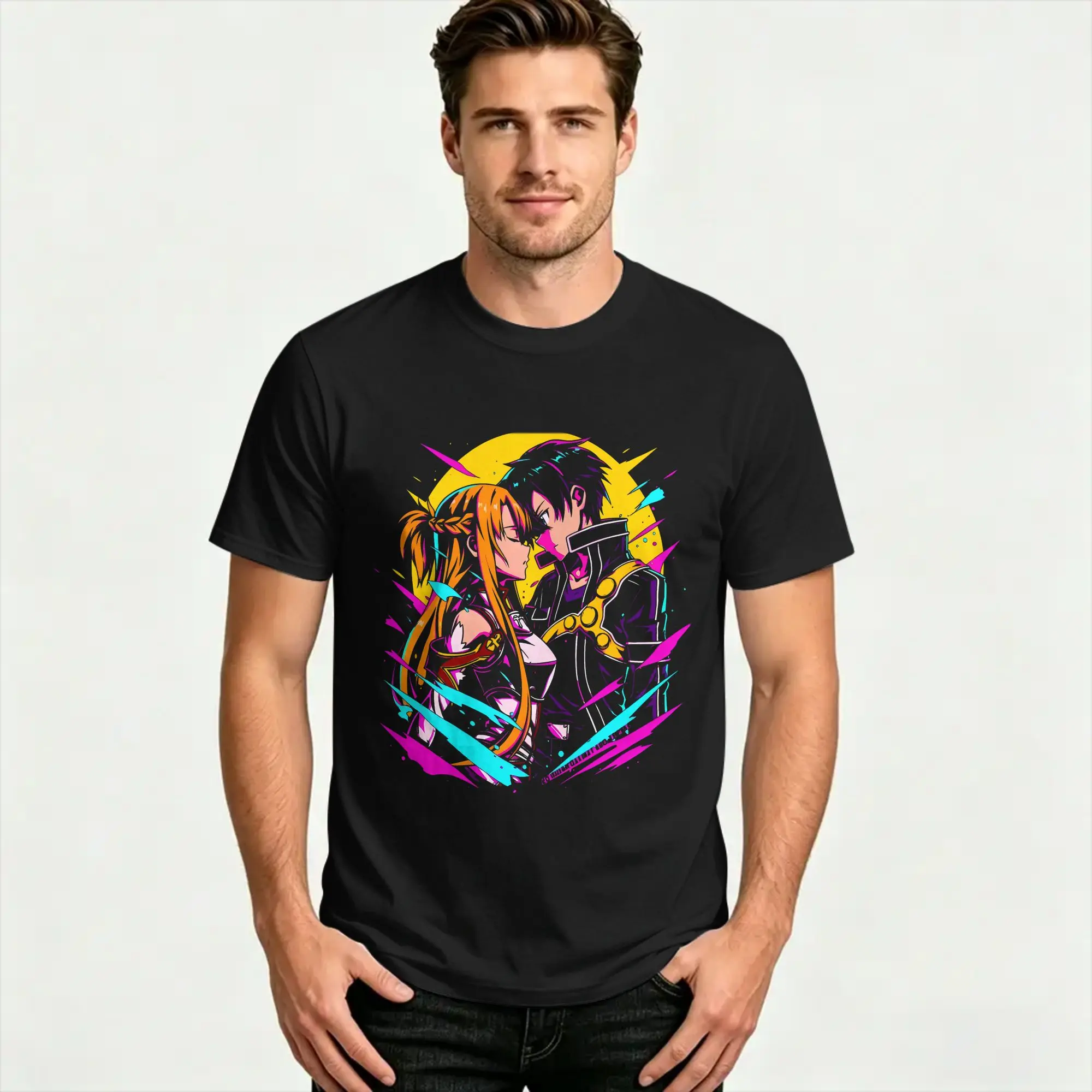 Oversized T-Shirt Summer kirito x asuna Hip Hop T Shirts  Cotton Tee Shirt for Couple Y2K Classic Short Sleeve Tops
