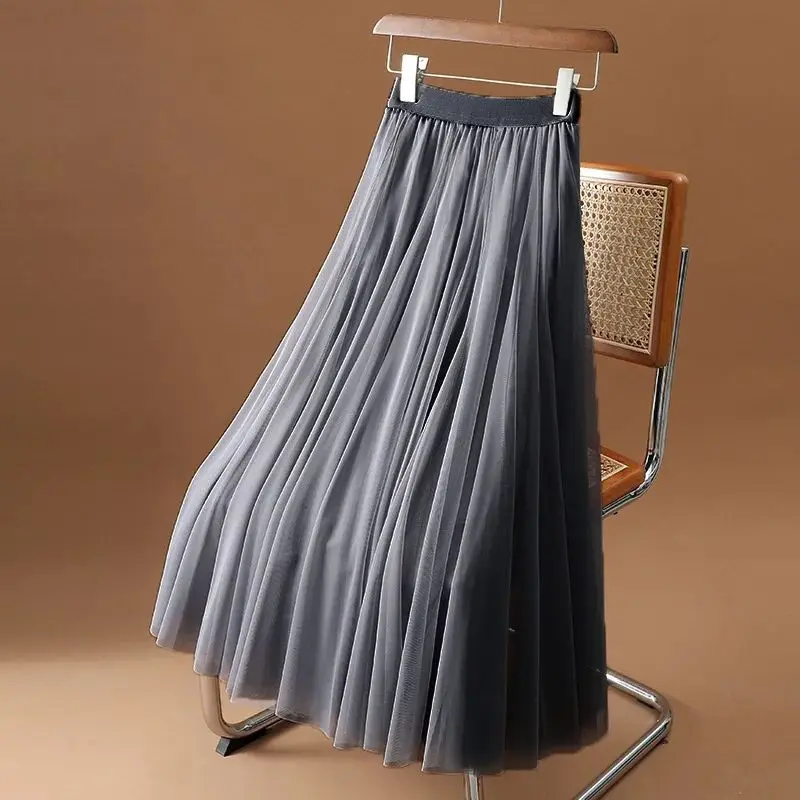 

Women's Elastic Pleated Dance Skirts, Wrap Mesh Skirt, Elegant Clothes, High Waist, A-line Yarn, Spring, Summer, New, B51