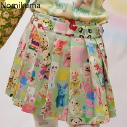 Summer Pleated Skirt Women Clothing Sweet Fashion Jupe 2024 Faldas Mujer De Moda High Waist Cartoon Print Japanese Mini Skirts