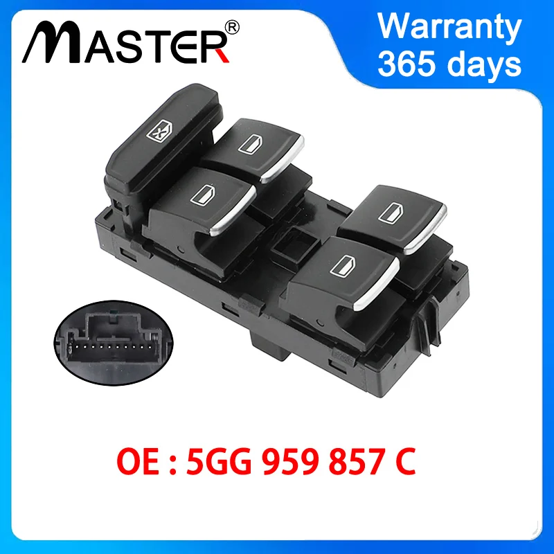 Chrome Master Window Electric Control Switch Button 5GG959857C 5G0959857C for VW Golf MK7 Passat B8 Tiguan 5G0 959 857 C