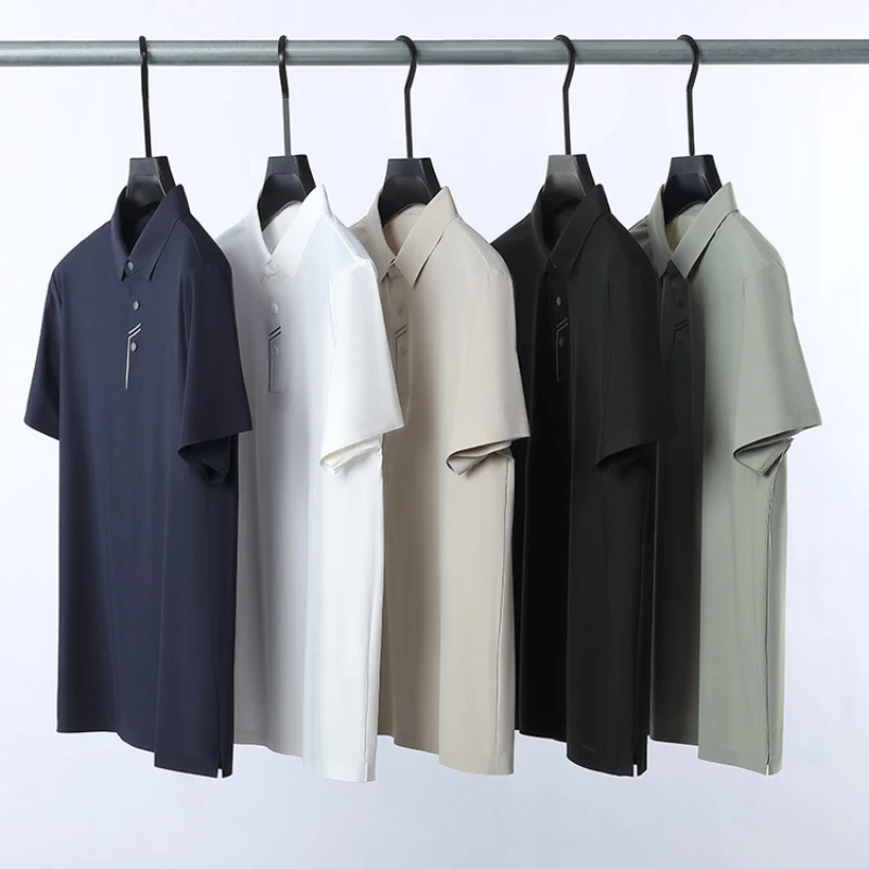 Men's Seamless Tech Polo Shirt - 4-Hole Button, 180g UV Sun Protection, 7A Antibacterial Business Leisure High-End Tops
